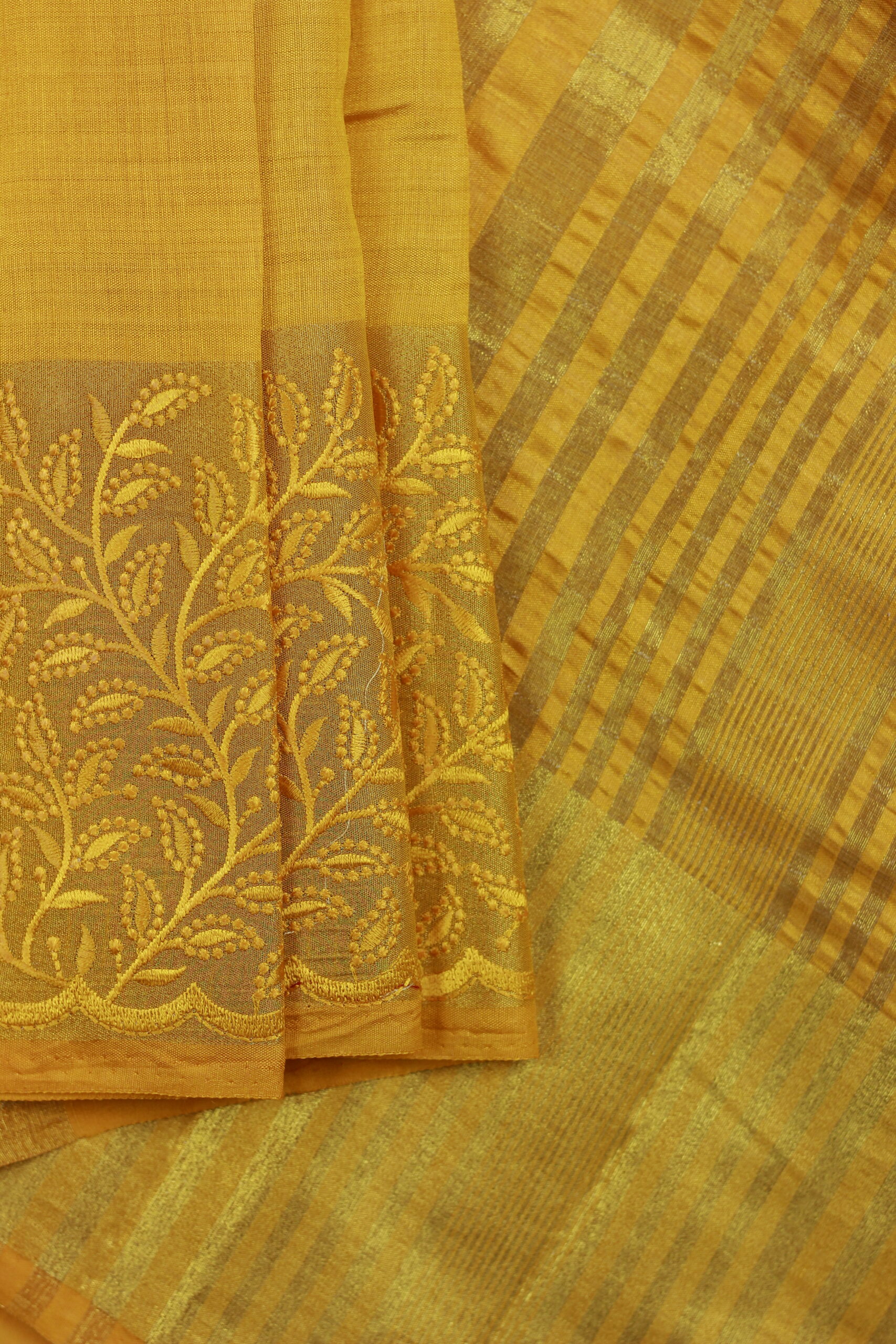 Elegant Yellow Saree Machine Work - Image 3